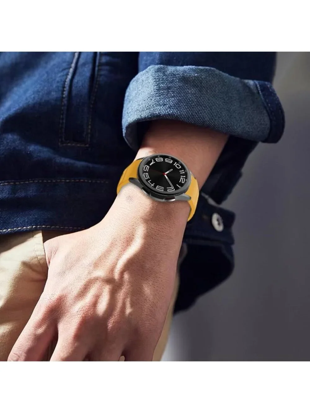 Mens Yellow Analog Sport Strap Silicone Replacement Samsung Galaxy Classic Watch